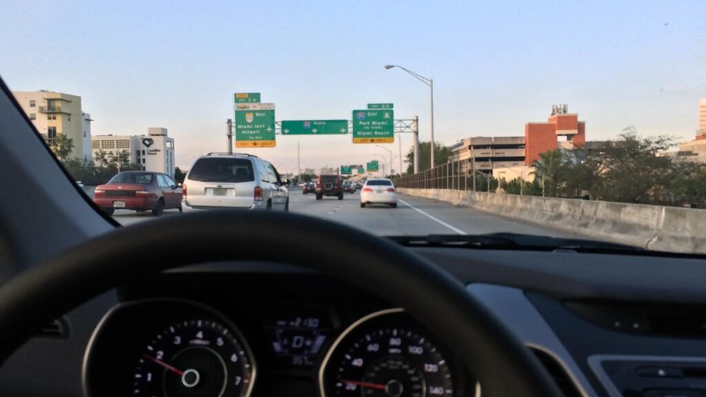 Navigating the I-95 in Miami, a high-traffic area where most rental car accidents happen.